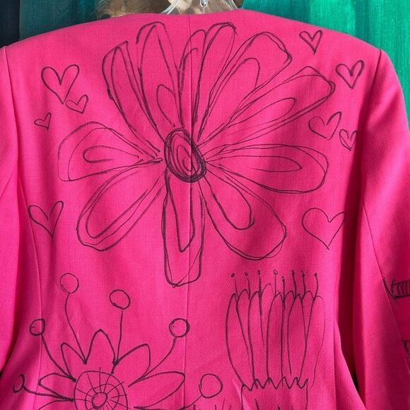 Studio J Cool Wool Pink Reworked Hand Drawn Blazer Vtg 90s - Picture 10 of 16
